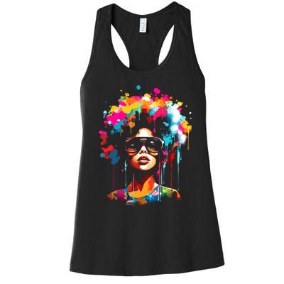 Women Black Queen Dripping Afro Melanin Juneteenth Women's Racerback Tank