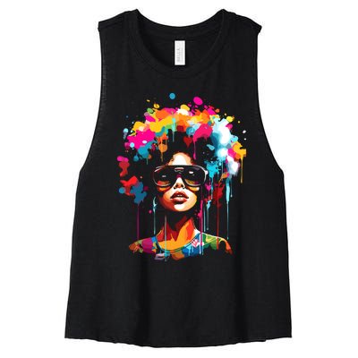 Women Black Queen Dripping Afro Melanin Juneteenth Women's Racerback Cropped Tank