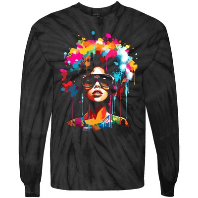 Women Black Queen Dripping Afro Melanin Juneteenth Tie-Dye Long Sleeve Shirt