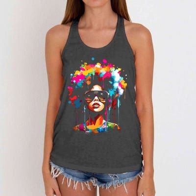 Women Black Queen Dripping Afro Melanin Juneteenth Women's Knotted Racerback Tank