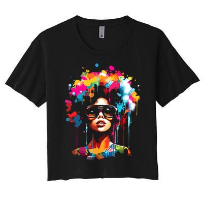 Women Black Queen Dripping Afro Melanin Juneteenth Women's Crop Top Tee