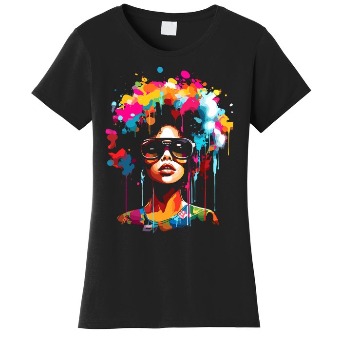 Women Black Queen Dripping Afro Melanin Juneteenth Women's T-Shirt