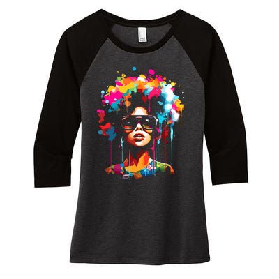 Women Black Queen Dripping Afro Melanin Juneteenth Women's Tri-Blend 3/4-Sleeve Raglan Shirt