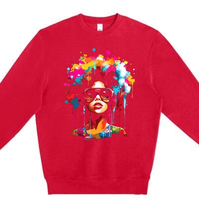 Women Black Queen Dripping Afro Melanin Juneteenth Premium Crewneck Sweatshirt