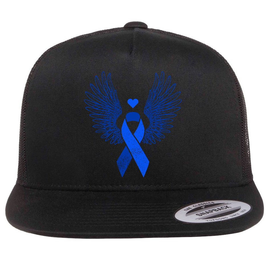 Winged Blue Ribbon Colon Cancer Awareness Cute Gift Flat Bill Trucker Hat