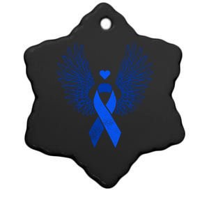 Winged Blue Ribbon Colon Cancer Awareness Cute Gift Ceramic Star Ornament