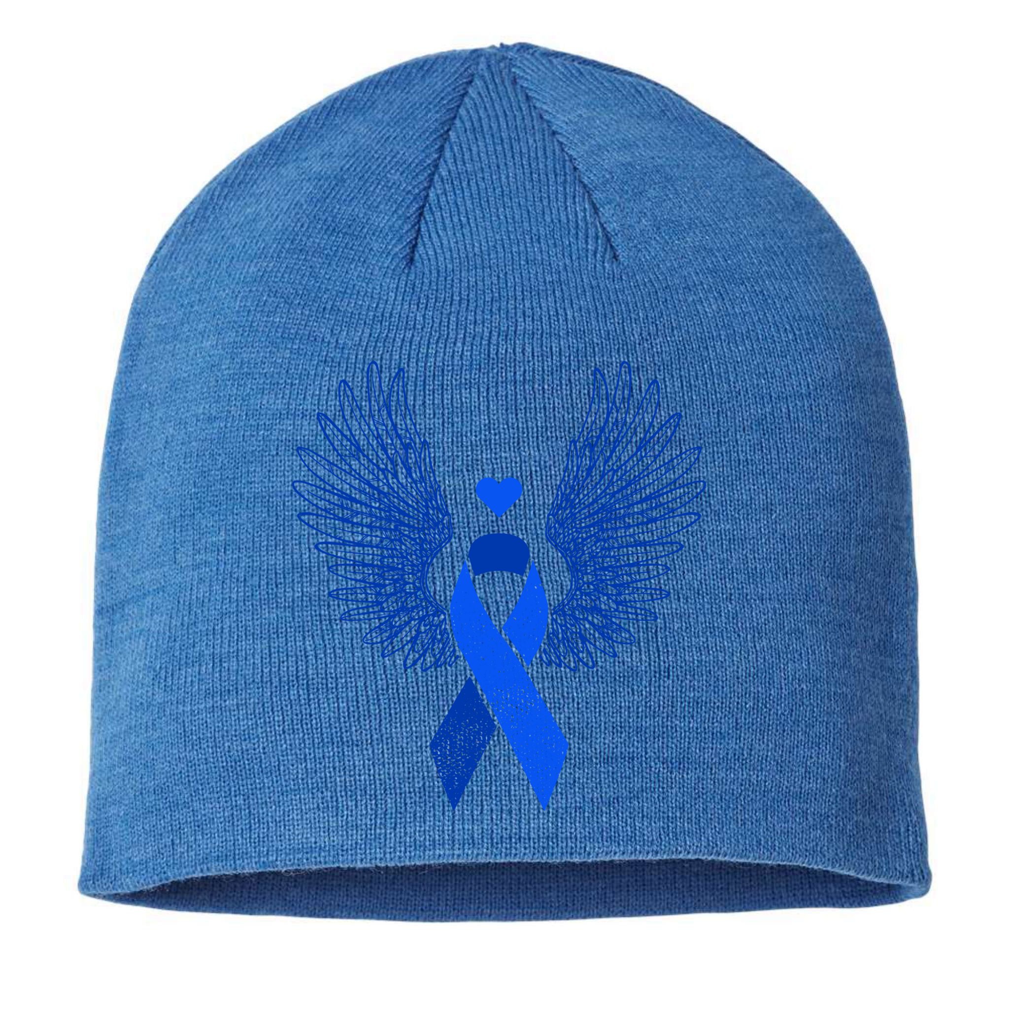 Winged Blue Ribbon Colon Cancer Awareness Cute Gift Sustainable Beanie