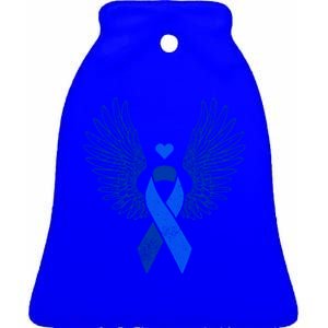 Winged Blue Ribbon Colon Cancer Awareness Cute Gift Ceramic Bell Ornament