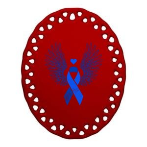 Winged Blue Ribbon Colon Cancer Awareness Cute Gift Ceramic Oval Ornament