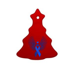 Winged Blue Ribbon Colon Cancer Awareness Cute Gift Ceramic Tree Ornament