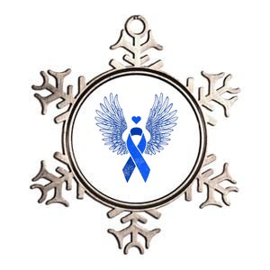 Winged Blue Ribbon Colon Cancer Awareness Cute Gift Metallic Star Ornament