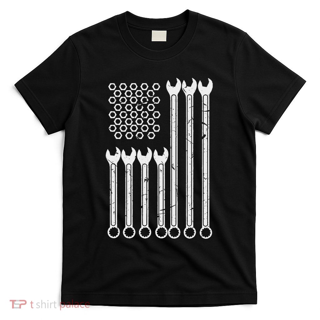 Wrench & Bolt Repairman Cool Patriotic Usa Flag T-Shirt