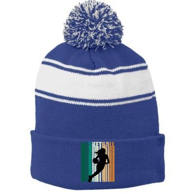 Wo Basketball Retro Vintage Distressed Coaching Team Cute Gift Stripe Pom Pom Beanie