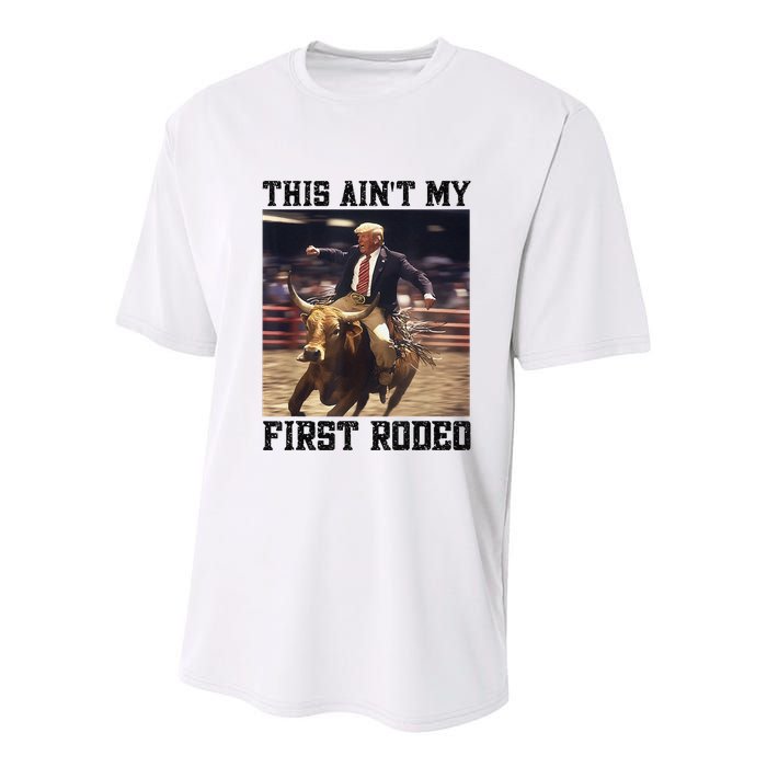 Western Bull Rider Trump AinT My First Rodeo Arena Youth Performance Sprint T-Shirt