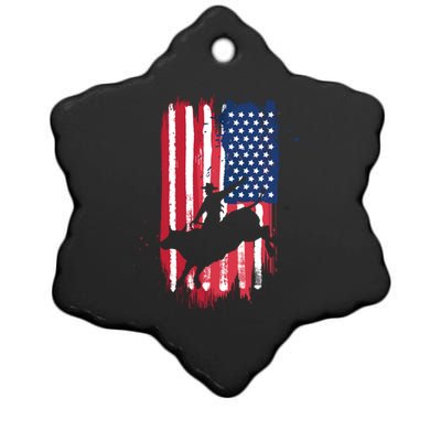 Western Bull Riding Rodeo Cow American Flag Patriotic Gift Ceramic Star Ornament