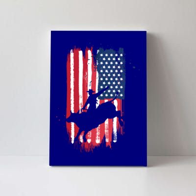 Western Bull Riding Rodeo Cow American Flag Patriotic Gift Canvas