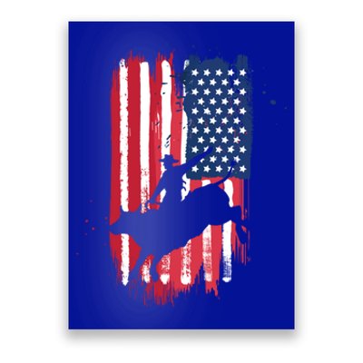 Western Bull Riding Rodeo Cow American Flag Patriotic Gift Poster