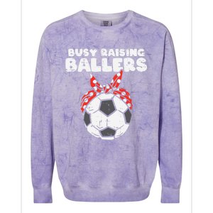 Wo Busy Raising Ballers Soccer Polka Bandana Mom Football V-Neck Colorblast Crewneck Sweatshirt