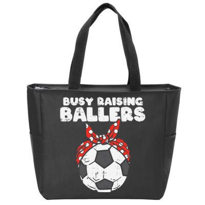 Wo Busy Raising Ballers Soccer Polka Bandana Mom Football V-Neck Zip Tote Bag