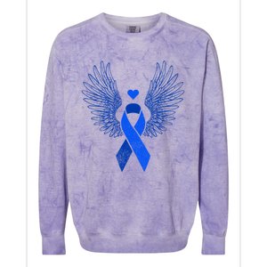 Winged Blue Ribbon Colon Cancer Awareness Gift Colorblast Crewneck Sweatshirt