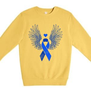 Winged Blue Ribbon Colon Cancer Awareness Gift Premium Crewneck Sweatshirt