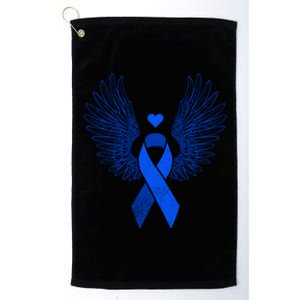 Winged Blue Ribbon Colon Cancer Awareness Gift Platinum Collection Golf Towel