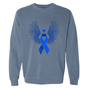 Winged Blue Ribbon Colon Cancer Awareness Gift Garment-Dyed Sweatshirt