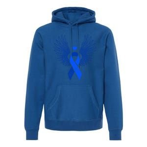 Winged Blue Ribbon Colon Cancer Awareness Gift Premium Hoodie