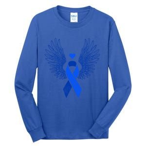 Winged Blue Ribbon Colon Cancer Awareness Gift Tall Long Sleeve T-Shirt