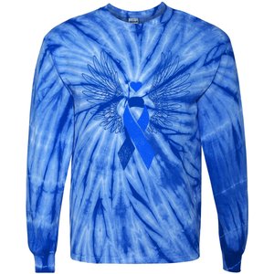 Winged Blue Ribbon Colon Cancer Awareness Gift Tie-Dye Long Sleeve Shirt