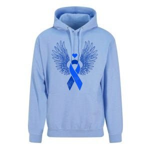 Winged Blue Ribbon Colon Cancer Awareness Gift Unisex Surf Hoodie