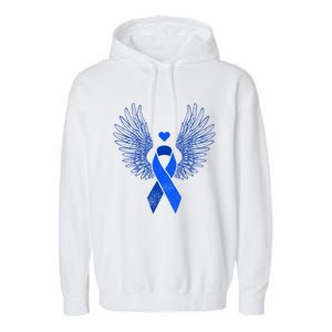 Winged Blue Ribbon Colon Cancer Awareness Gift Garment-Dyed Fleece Hoodie