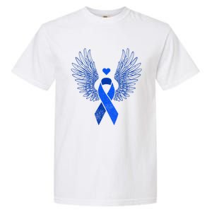 Winged Blue Ribbon Colon Cancer Awareness Gift Garment-Dyed Heavyweight T-Shirt