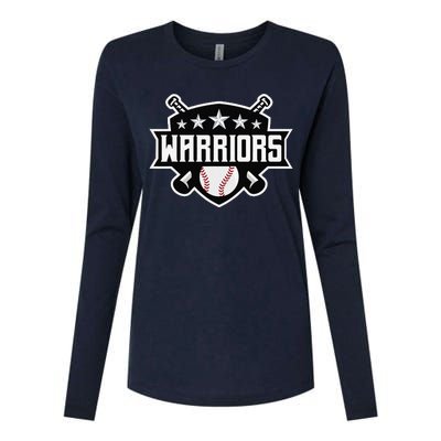 Warriors Baseball Sports Game Day Spirit Print Stars Mom Dad Womens Cotton Relaxed Long Sleeve T-Shirt