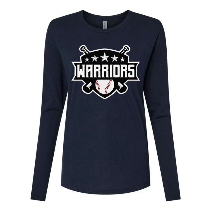 Warriors Baseball Sports Game Day Spirit Print Stars Mom Dad Womens Cotton Relaxed Long Sleeve T-Shirt