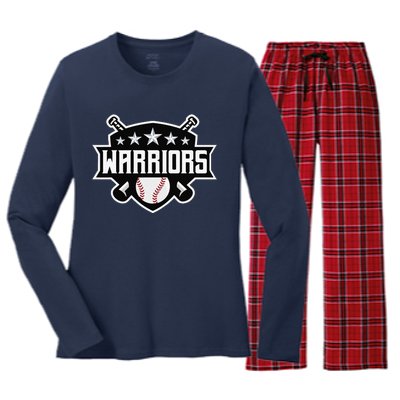 Warriors Baseball Sports Game Day Spirit Print Stars Mom Dad Women's Long Sleeve Flannel Pajama Set 