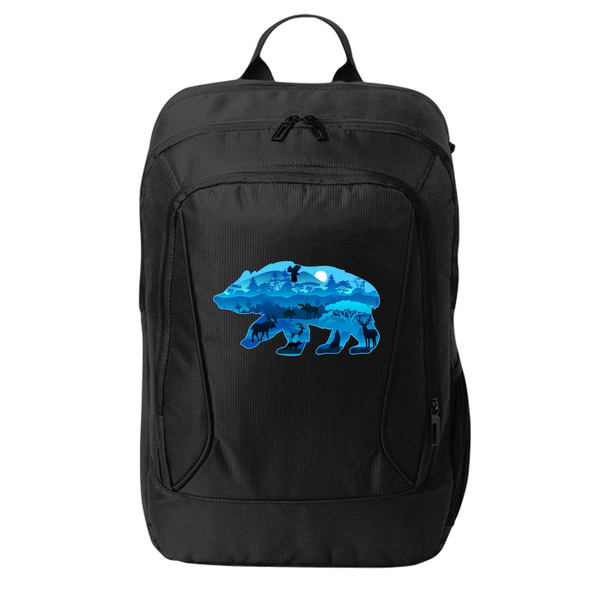 Wildlife Bear Silhouette Night Forest City Backpack