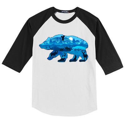 Wildlife Bear Silhouette Night Forest Kids Colorblock Raglan Jersey