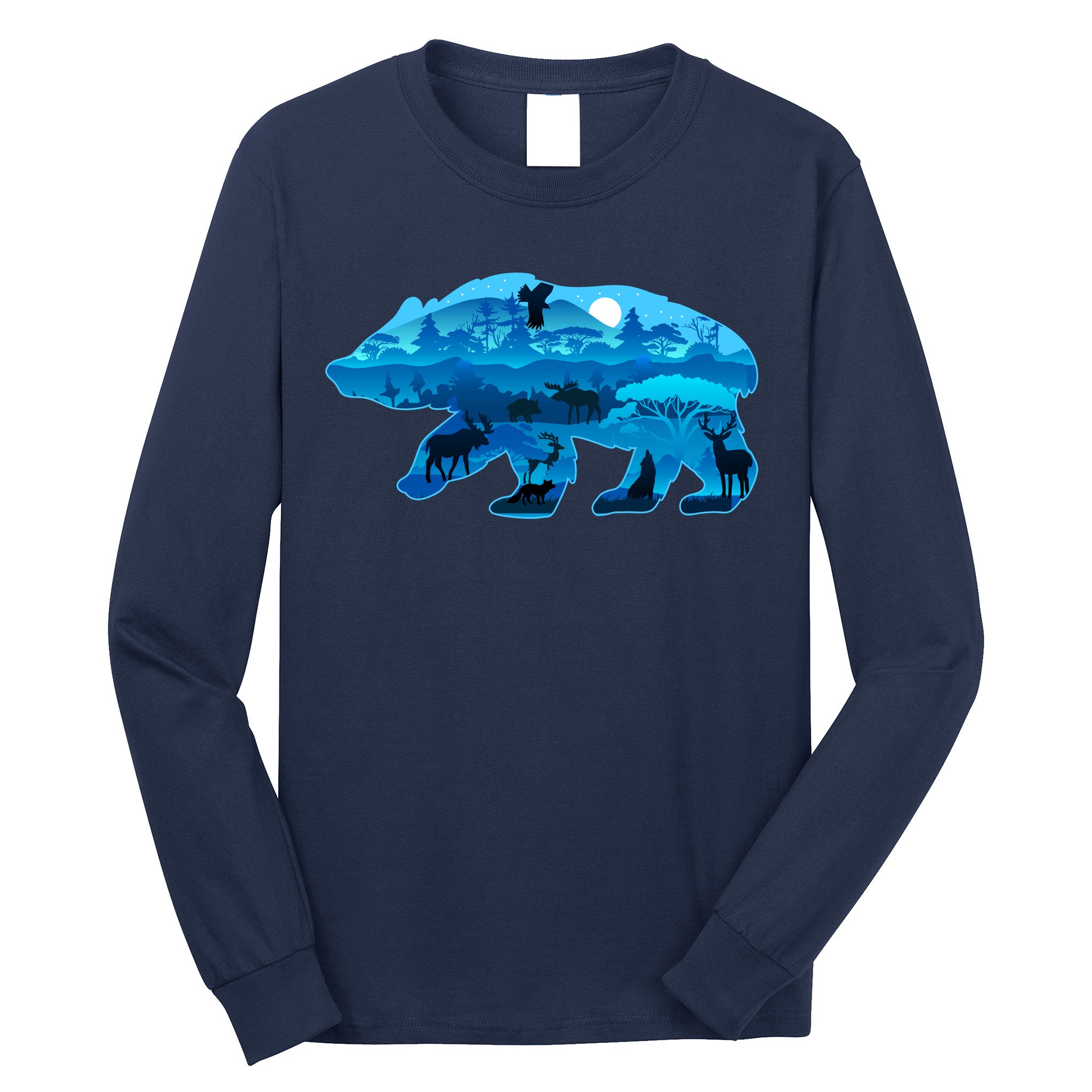 Wildlife Bear Silhouette Night Forest Long Sleeve Shirt