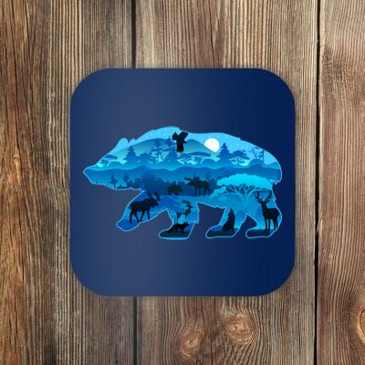 Wildlife Bear Silhouette Night Forest Coaster