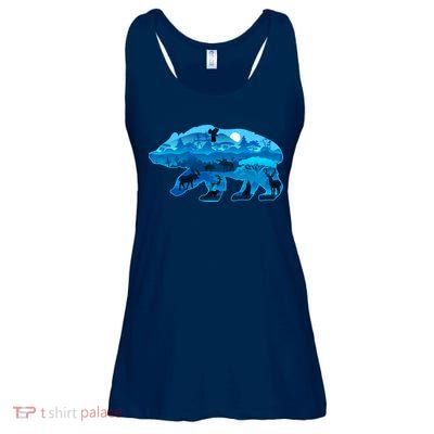 Wildlife Bear Silhouette Night Forest Ladies Essential Flowy Tank
