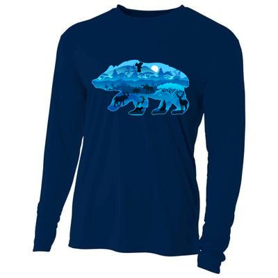 Wildlife Bear Silhouette Night Forest Cooling Performance Long Sleeve Crew