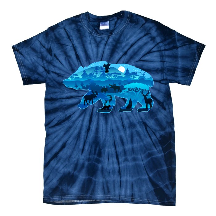 Wildlife Bear Silhouette Night Forest Tie-Dye T-Shirt