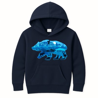 Wildlife Bear Silhouette Night Forest Kids Hoodie