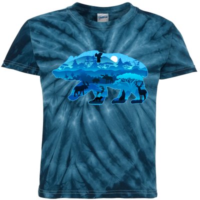 Wildlife Bear Silhouette Night Forest Kids Tie-Dye T-Shirt