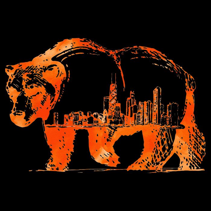 Walking Bear Silhouette Downtown Chicago City Skyline Gift Doggie Tank