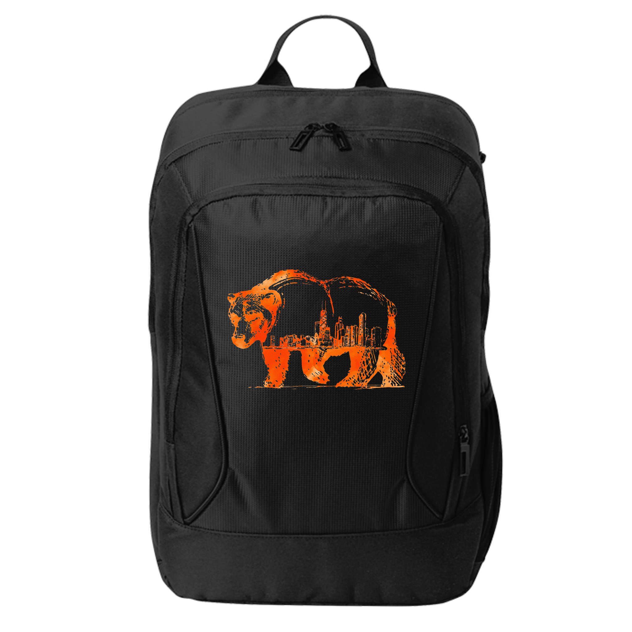 Walking Bear Silhouette Downtown Chicago City Skyline Gift City Backpack