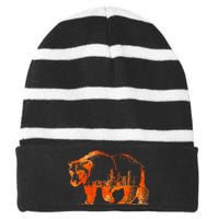 Walking Bear Silhouette Downtown Chicago City Skyline Gift Striped Beanie with Solid Band