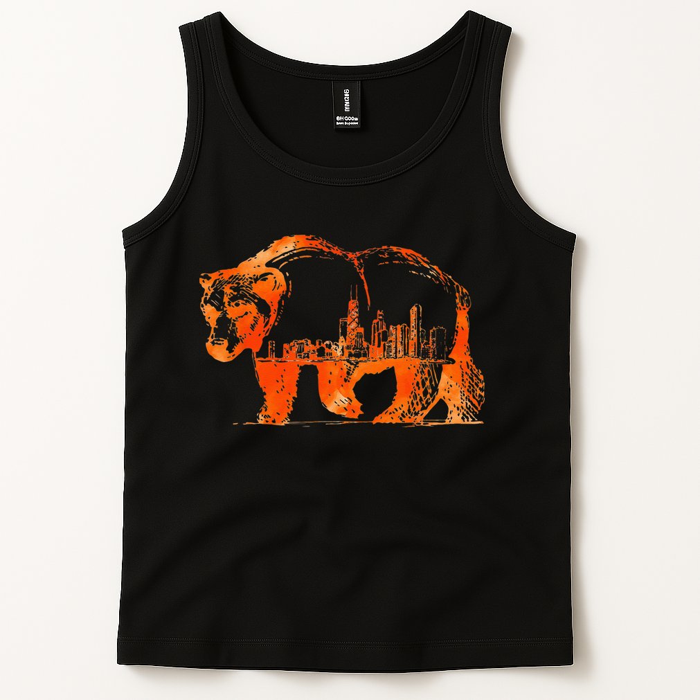 Walking Bear Silhouette Downtown Chicago City Skyline Gift Tank Top