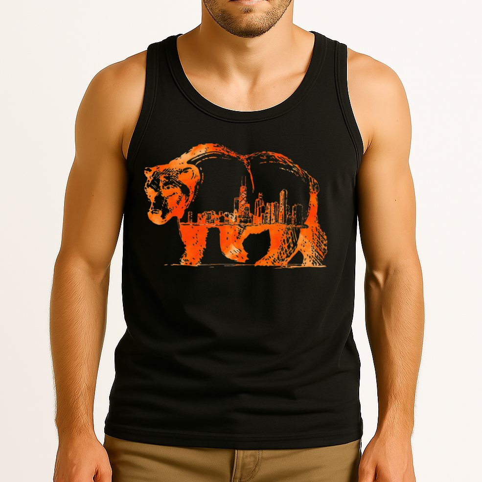 Walking Bear Silhouette Downtown Chicago City Skyline Gift Tank Top